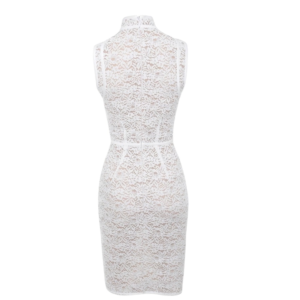 House of CB Caitlyn Lace Bodycon Dress Size Large White Sleeveless Mock Neck - Picture 3 of 10